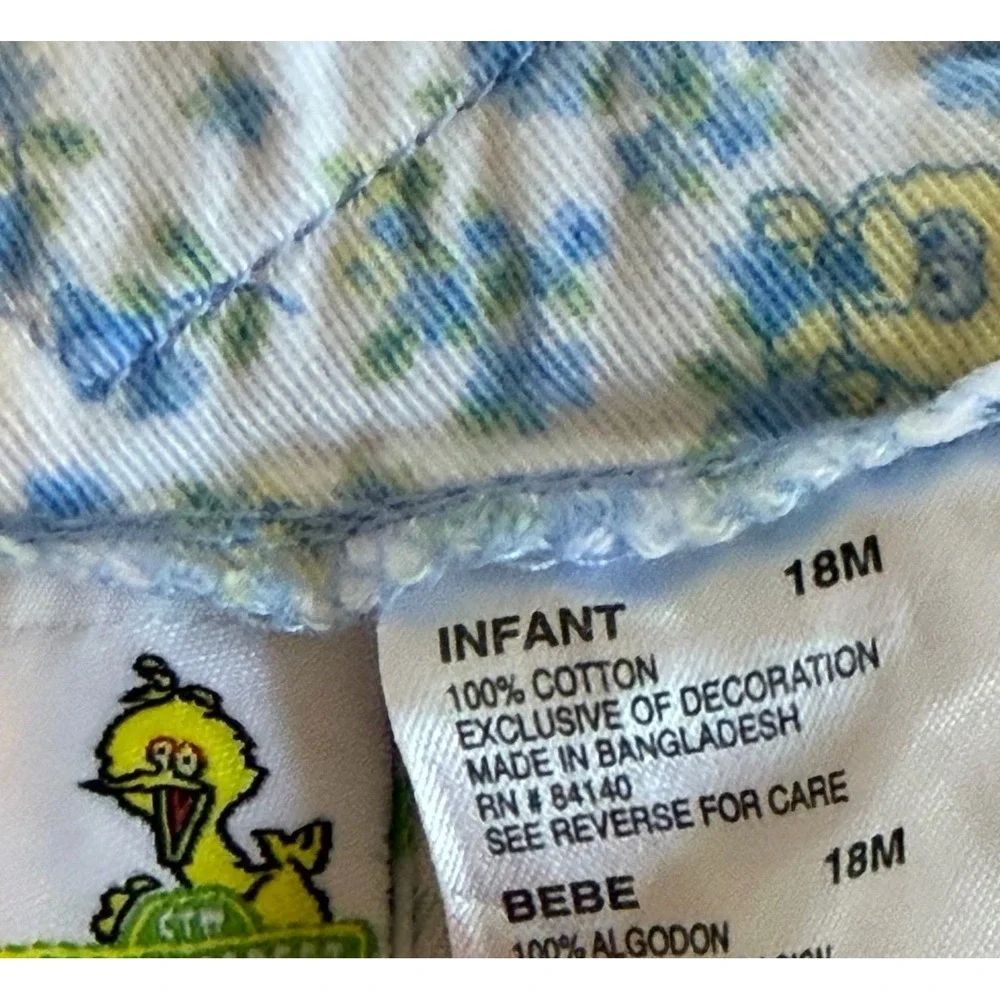 Vintage Sesame Street Big Bird Floral Overalls 18M Baby Toddler AOP